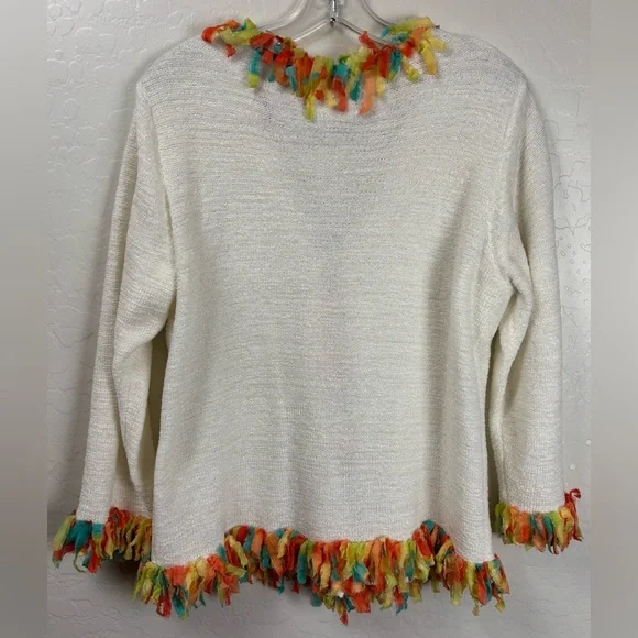 ANTHROPOLOGIE CURIO RAINBOW FRINGE RIBBON CONFETTI CARDIGAN JACKET L CREAM 1090 - Picture 5 of 7